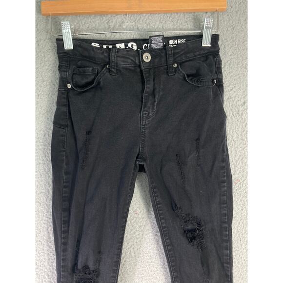Women's Curvy High Rise Skinny Ankle Jeans Black Distressed Size 1 - Picture 2 of 9